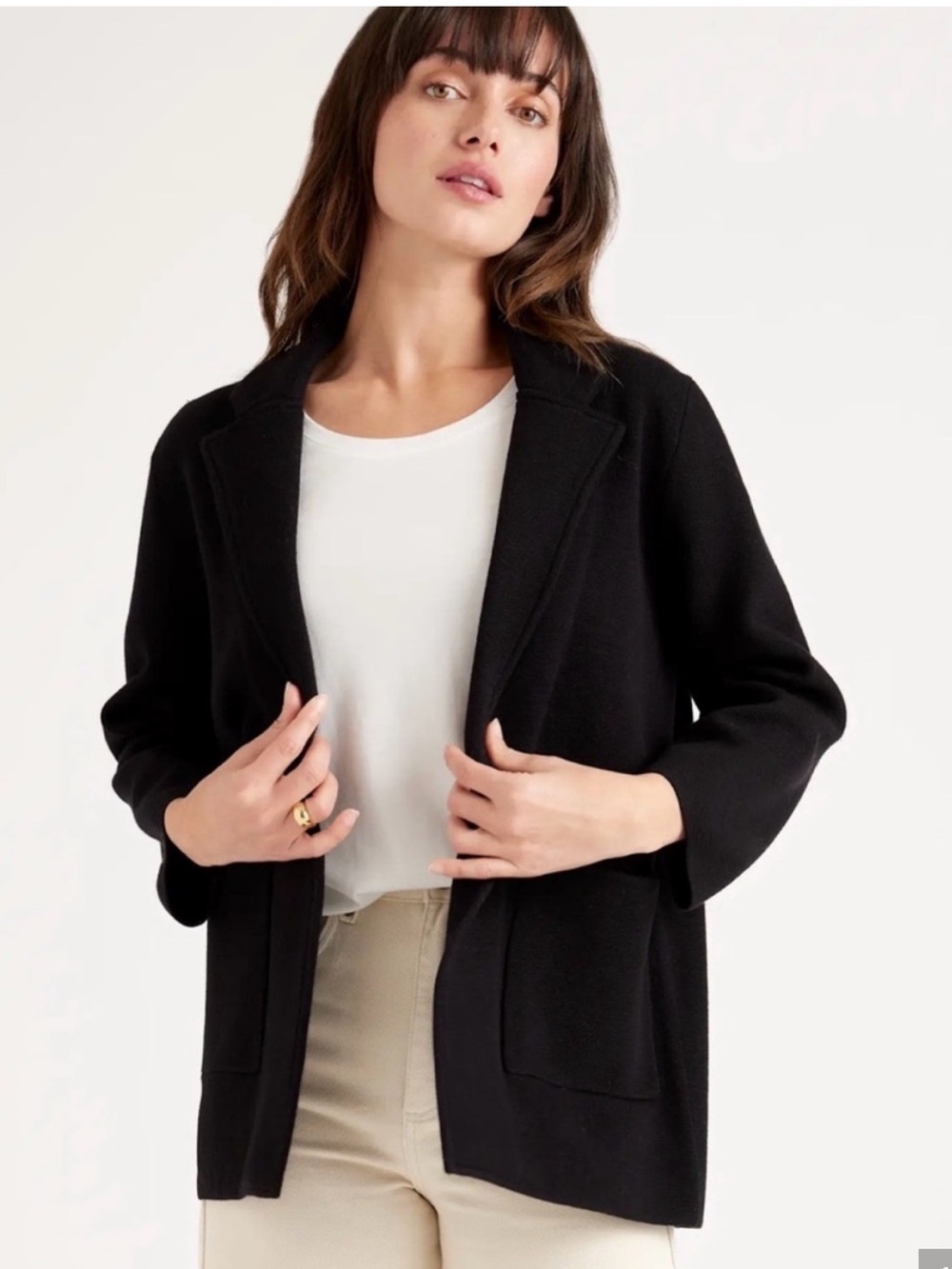 Quince 100% Organic Cotton Knit Collarless Coat Quiet Luxury Minimal Size L